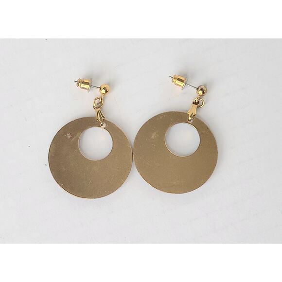 Laurel Burch Style Earrings Cloisonne Enamel Blue Pierced Boho Tribal Geometric - Picture 4 of 4